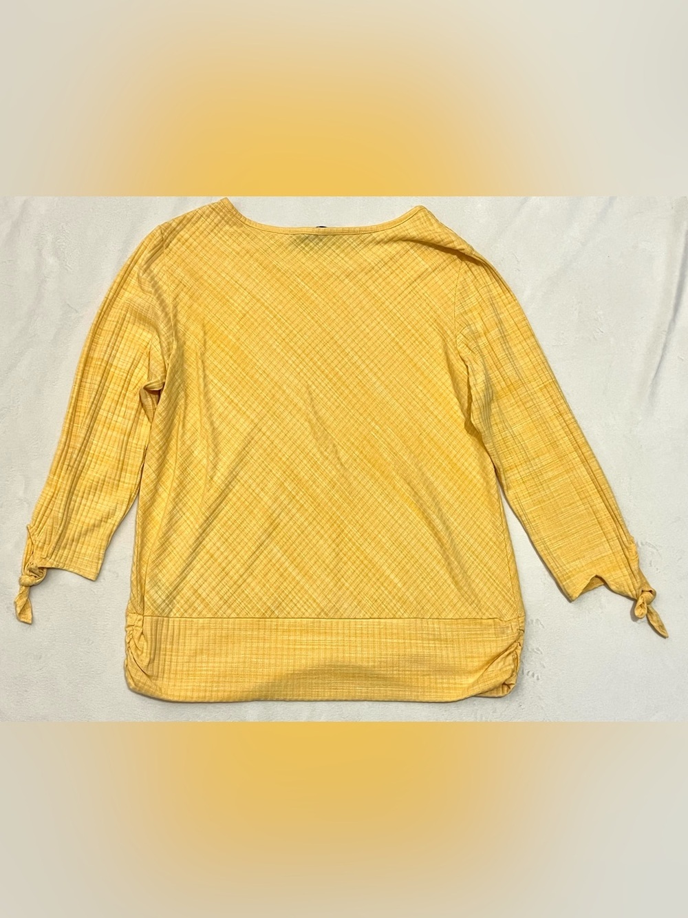 Apt. 9 Women’s Yellow Tie-Sleeve Quarter Sleeve Top Textured & Ruched Sides Lg - Picture 14 of 16
